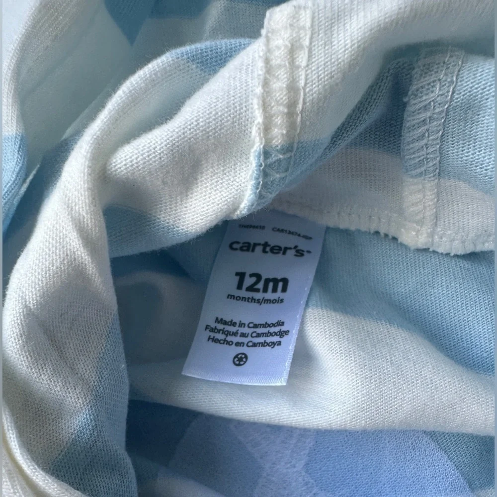 NWT Carter's Baby Boy Blue Striped Whale Snap Shorts Hooded One Piece 12 Months
